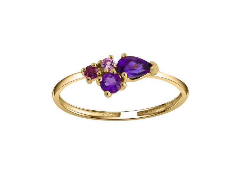 BAGUE OR AMETHYSTES RHODOLITE SAPHIR ROSE